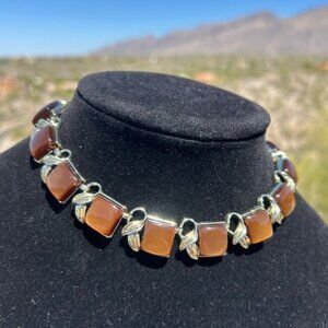 CORO Brown Opalescent Moon Glow Thermoset Lucite Choker NECKLACE